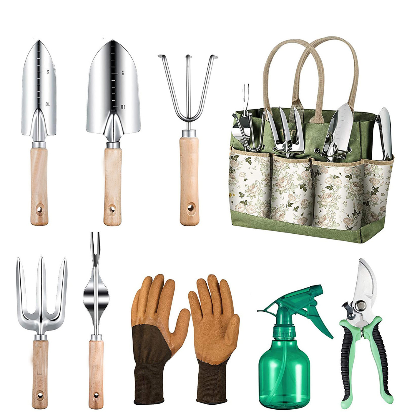 Garden Gloves - 9-teiliges Gartengeräte-Set mit robusten Handwerkzeugen aus