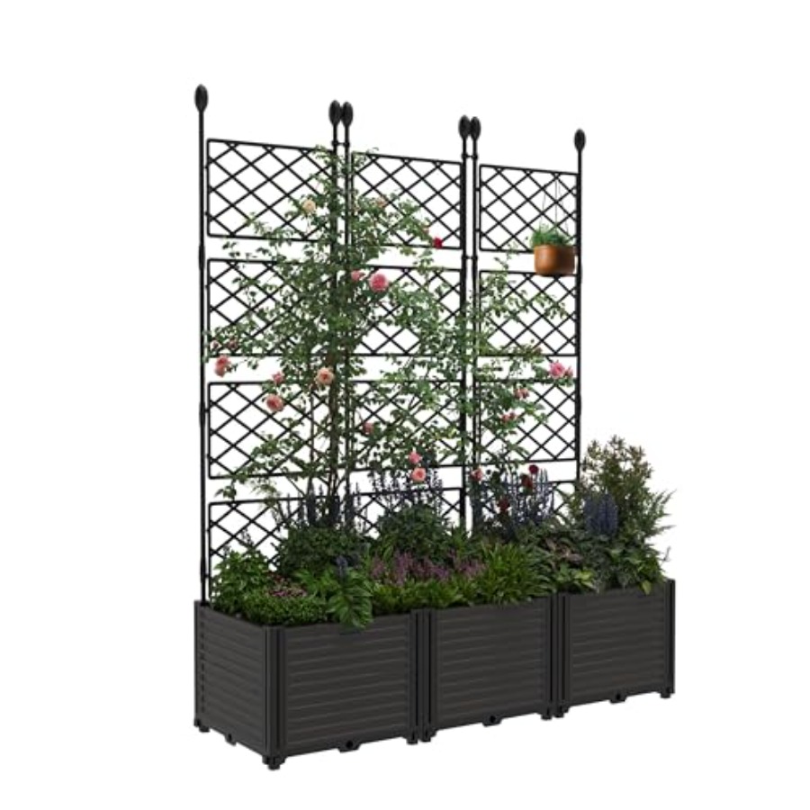 Raised Garden Bed - 3-teiliges Modulares Hochbeet-Set mit Metallspalier für
