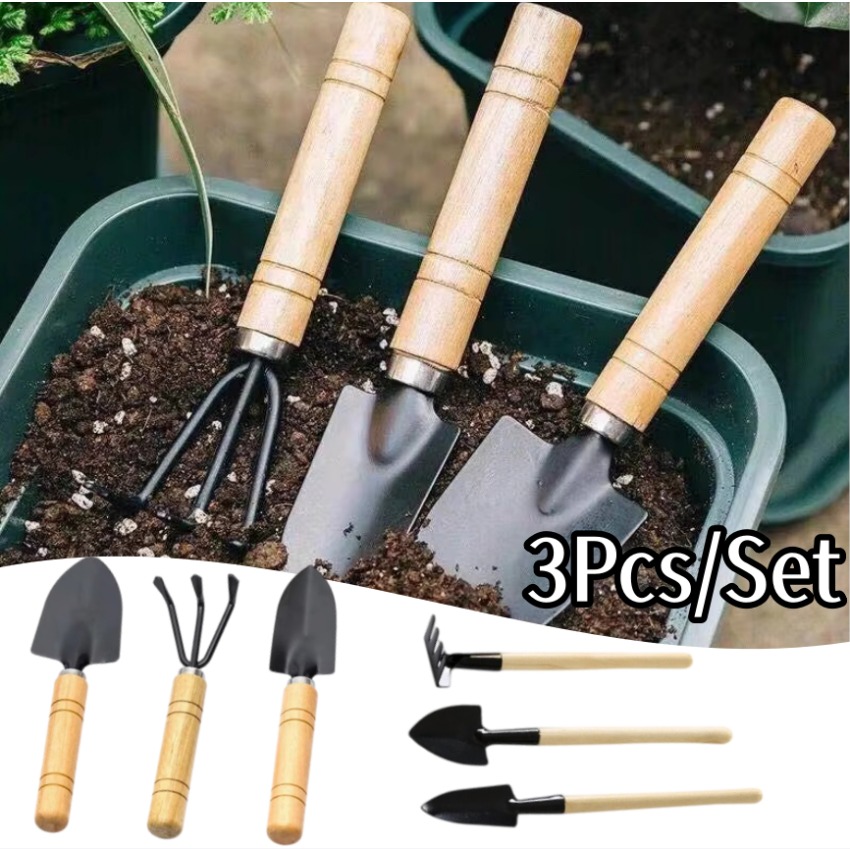 Trowel Garden Tools - 3-teiliges Mini-Gartenwerkzeug-Set, tragbarer Rechen, Schaufel, Pflanzspatel,